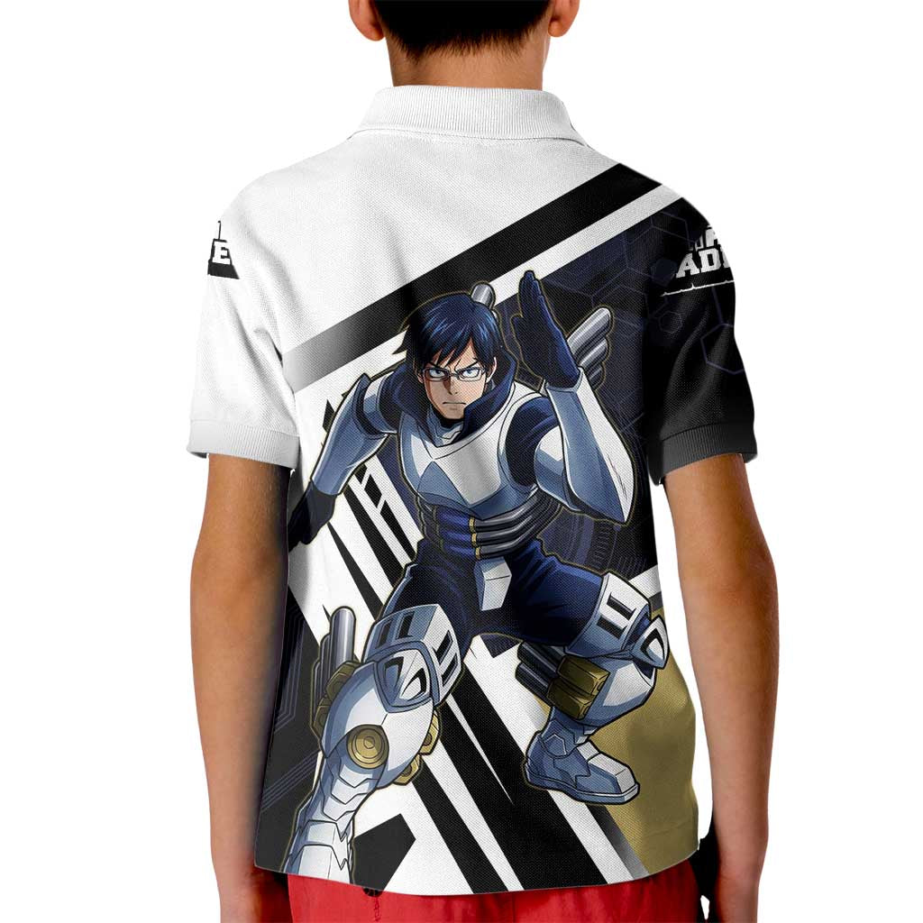 Tenya Iida Kid Polo Shirt Dynamic Anime Action Illustration with Futuristic Hero Armor