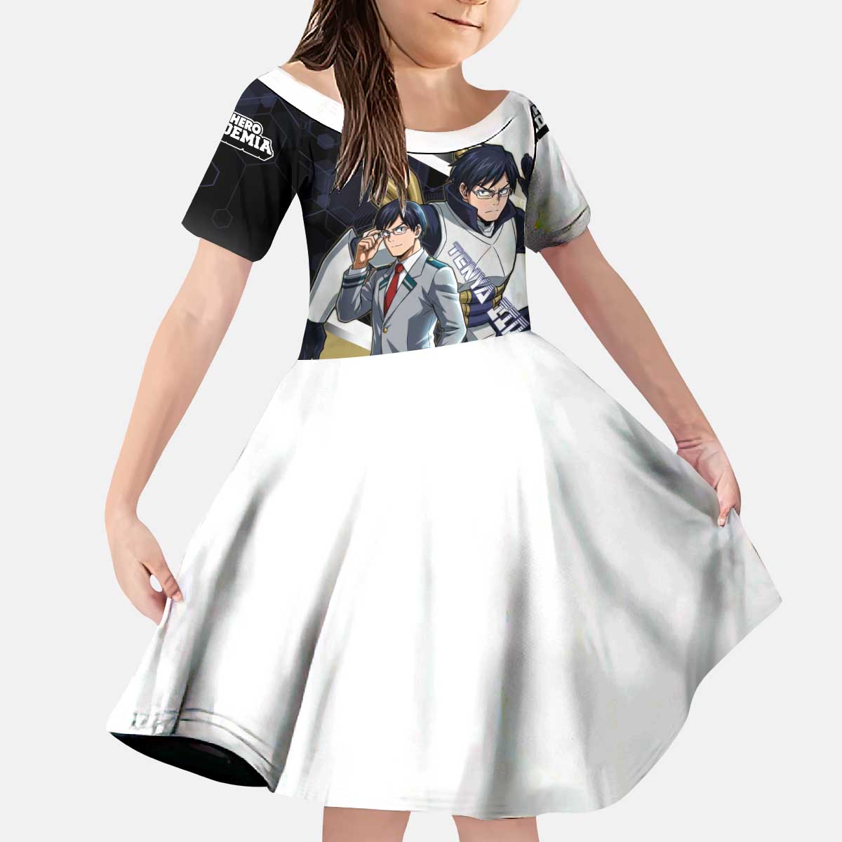 Tenya Iida Kid Short Sleeve Dress Dynamic Anime Action Illustration with Futuristic Hero Armor