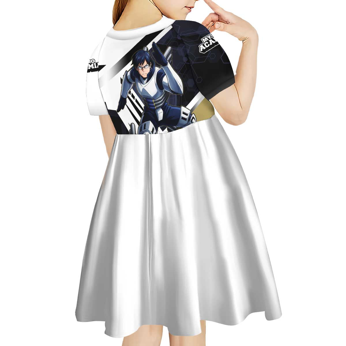 Tenya Iida Kid Short Sleeve Dress Dynamic Anime Action Illustration with Futuristic Hero Armor
