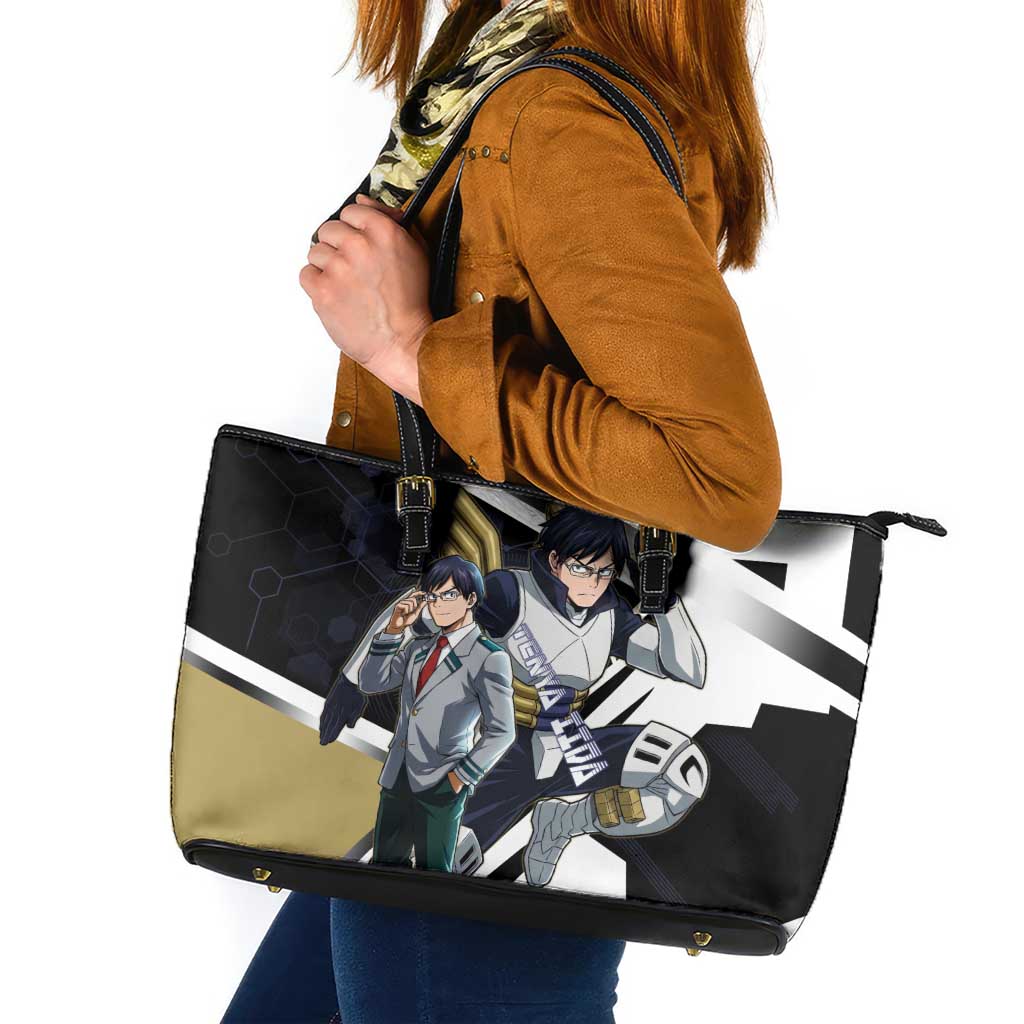 Tenya Iida Leather Tote Bag Dynamic Anime Action Illustration with Futuristic Hero Armor