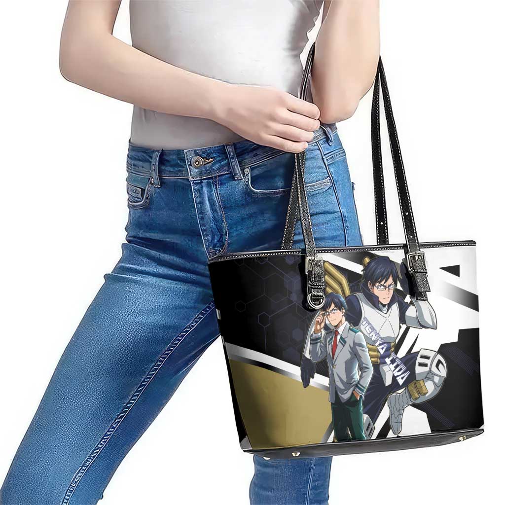 Tenya Iida Leather Tote Bag Dynamic Anime Action Illustration with Futuristic Hero Armor