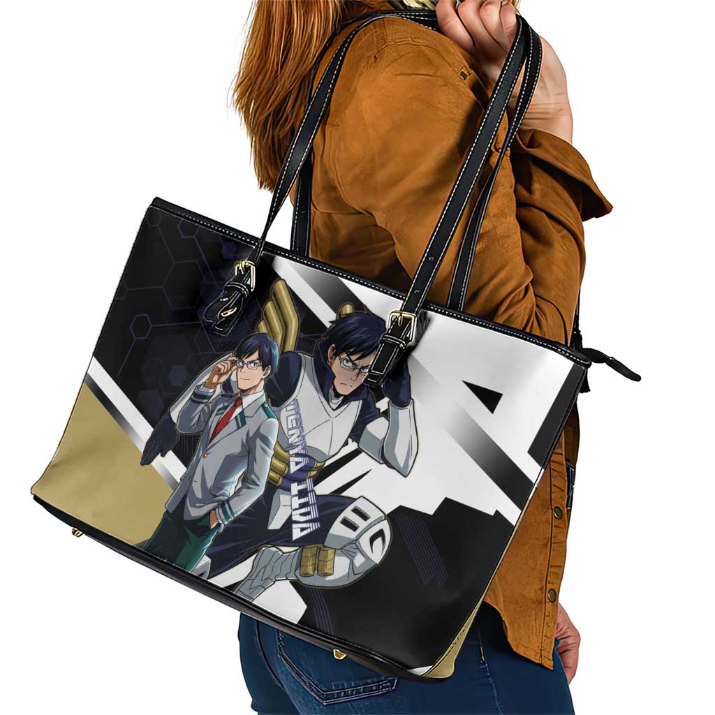 Tenya Iida Leather Tote Bag Dynamic Anime Action Illustration with Futuristic Hero Armor