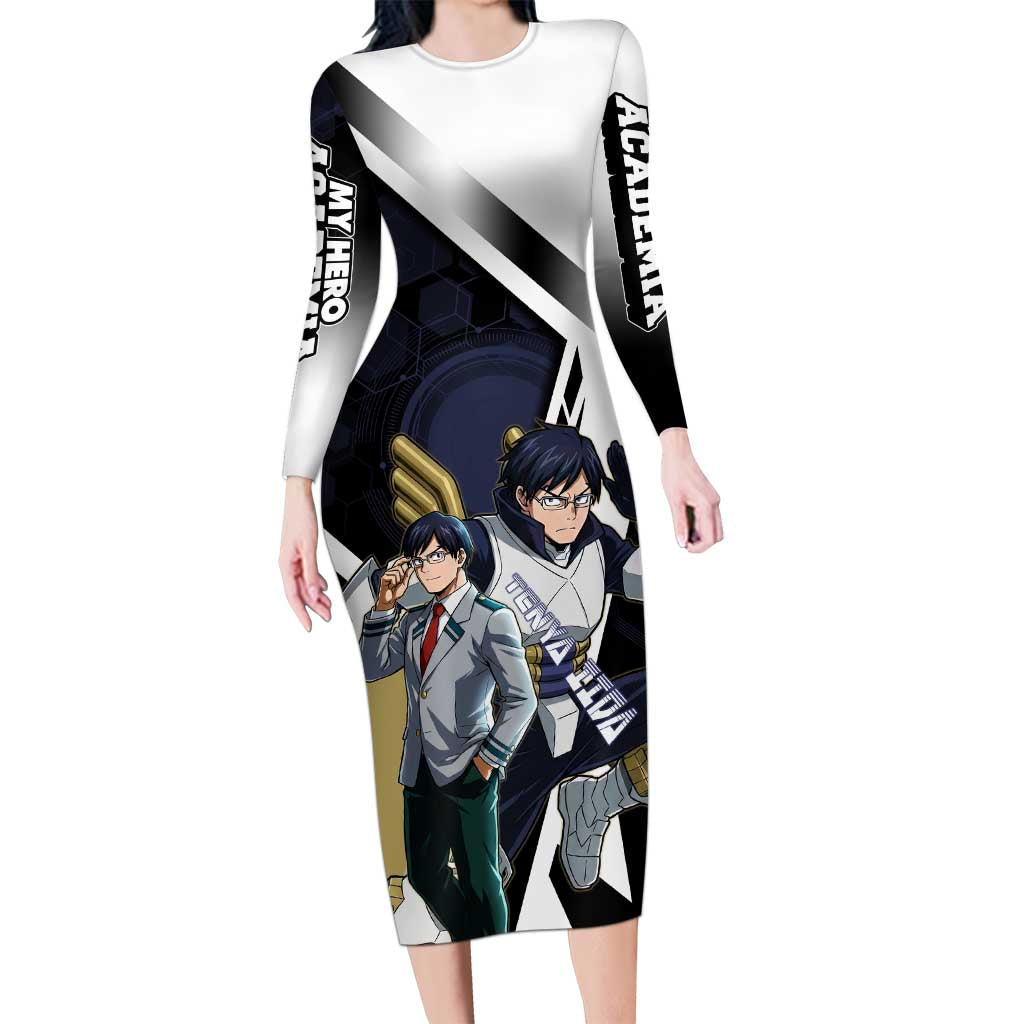 Tenya Iida Long Sleeve Bodycon Dress Dynamic Anime Action Illustration with Futuristic Hero Armor