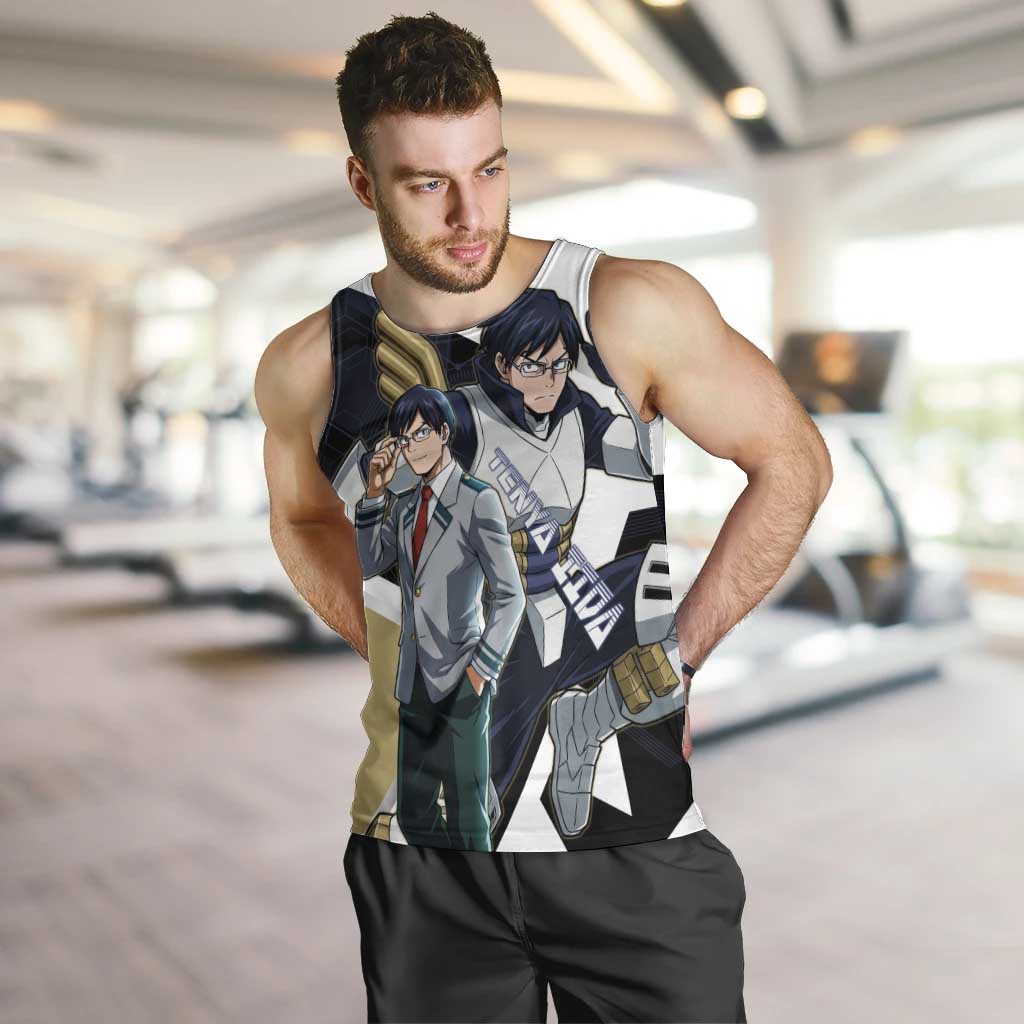 Tenya Iida Men Tank Top Dynamic Anime Action Illustration with Futuristic Hero Armor