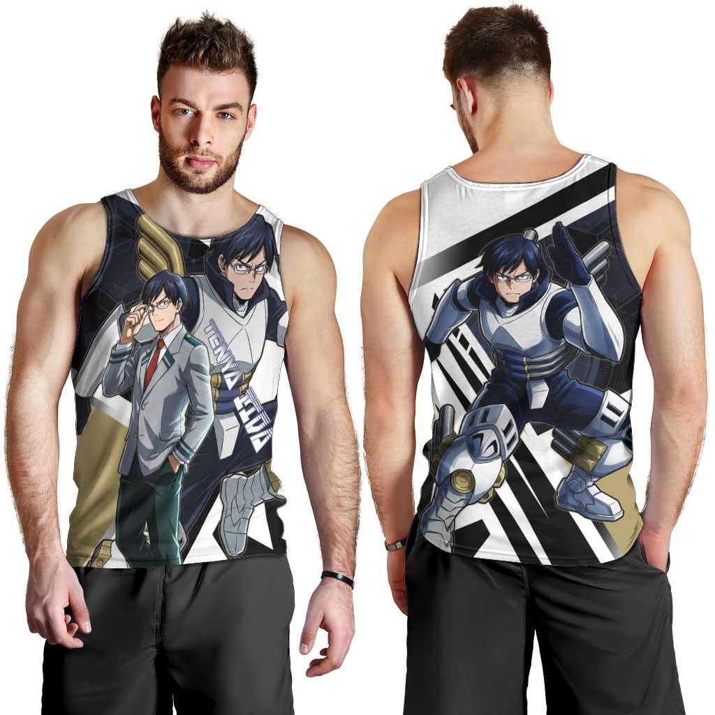 Tenya Iida Men Tank Top Dynamic Anime Action Illustration with Futuristic Hero Armor