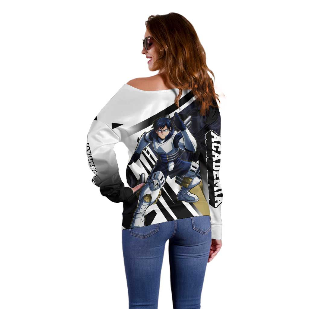 Tenya Iida Off Shoulder Sweater Dynamic Anime Action Illustration with Futuristic Hero Armor