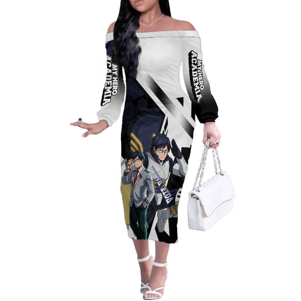 Tenya Iida Off The Shoulder Long Sleeve Dress Dynamic Anime Action Illustration with Futuristic Hero Armor