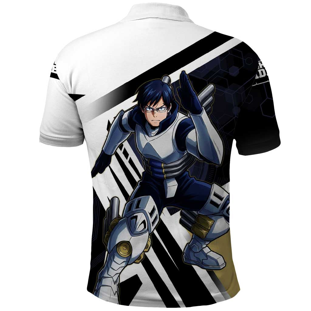Tenya Iida Polo Shirt Dynamic Anime Action Illustration with Futuristic Hero Armor