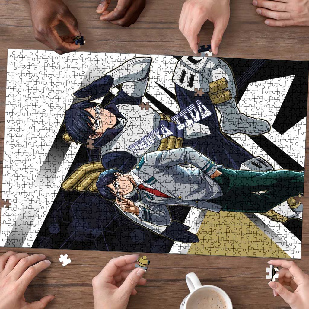 Tenya Iida Puzzle Dynamic Anime Action Illustration with Futuristic Hero Armor