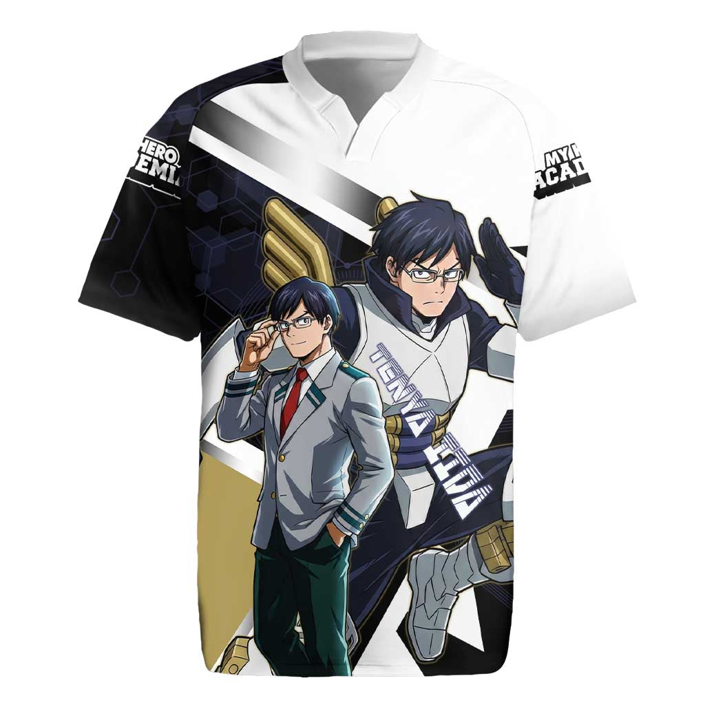 Tenya Iida Rugby Jersey Dynamic Anime Action Illustration with Futuristic Hero Armor