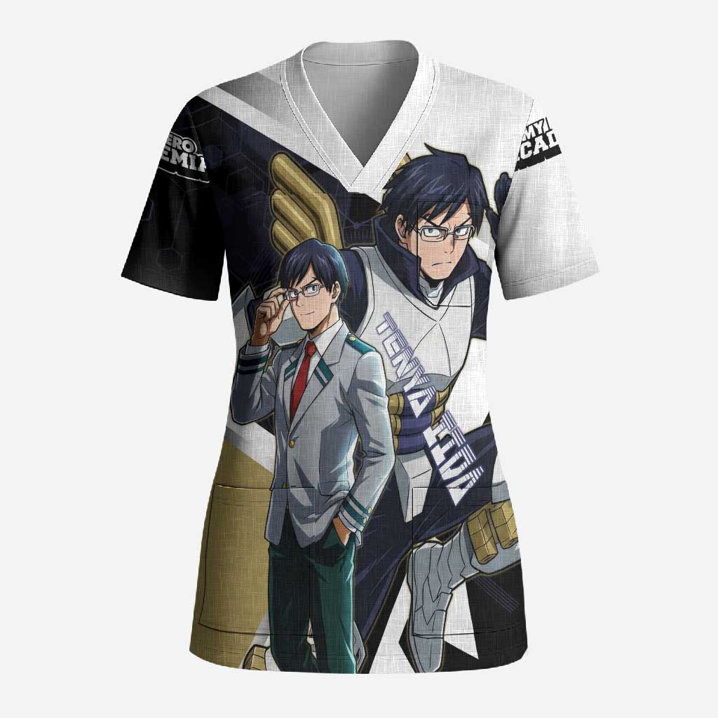 Tenya Iida Scrub Top Dynamic Anime Action Illustration with Futuristic Hero Armor