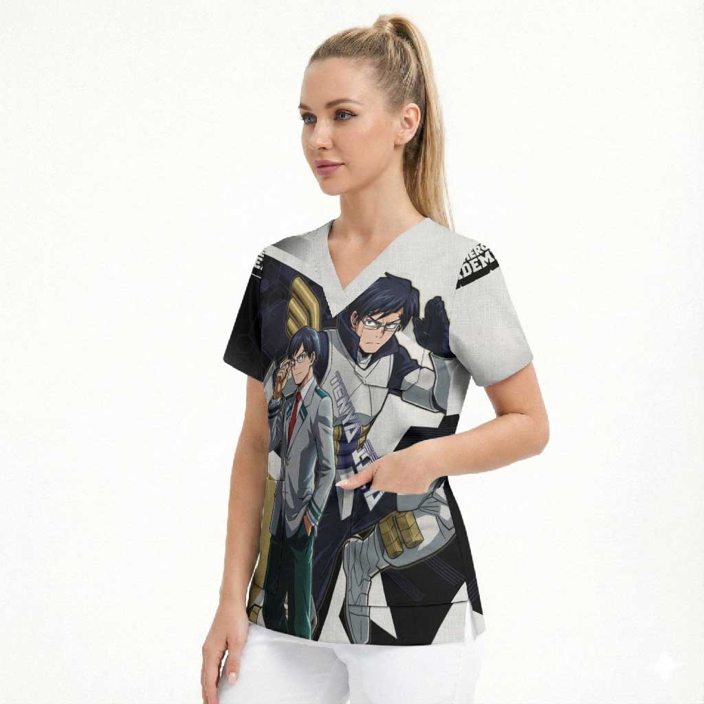 Tenya Iida Scrub Top Dynamic Anime Action Illustration with Futuristic Hero Armor