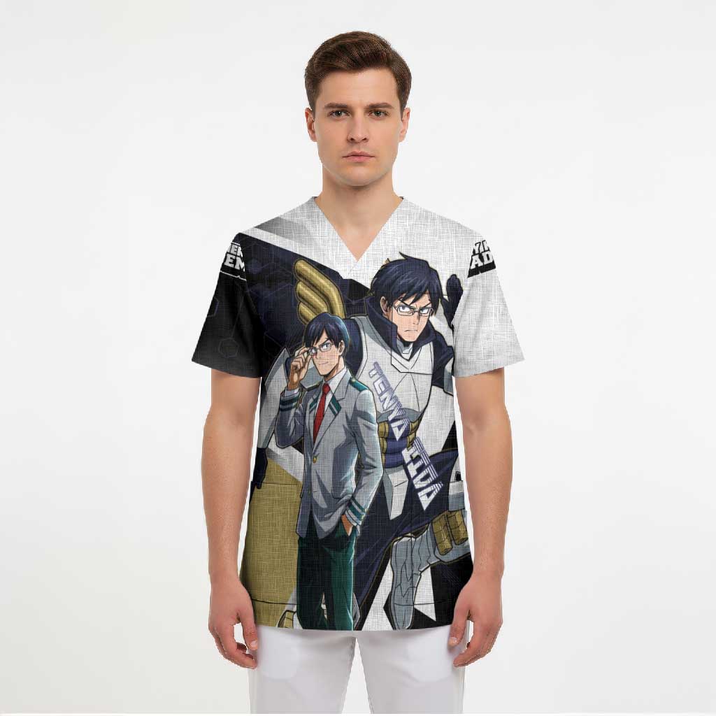 Tenya Iida Scrub Top Dynamic Anime Action Illustration with Futuristic Hero Armor