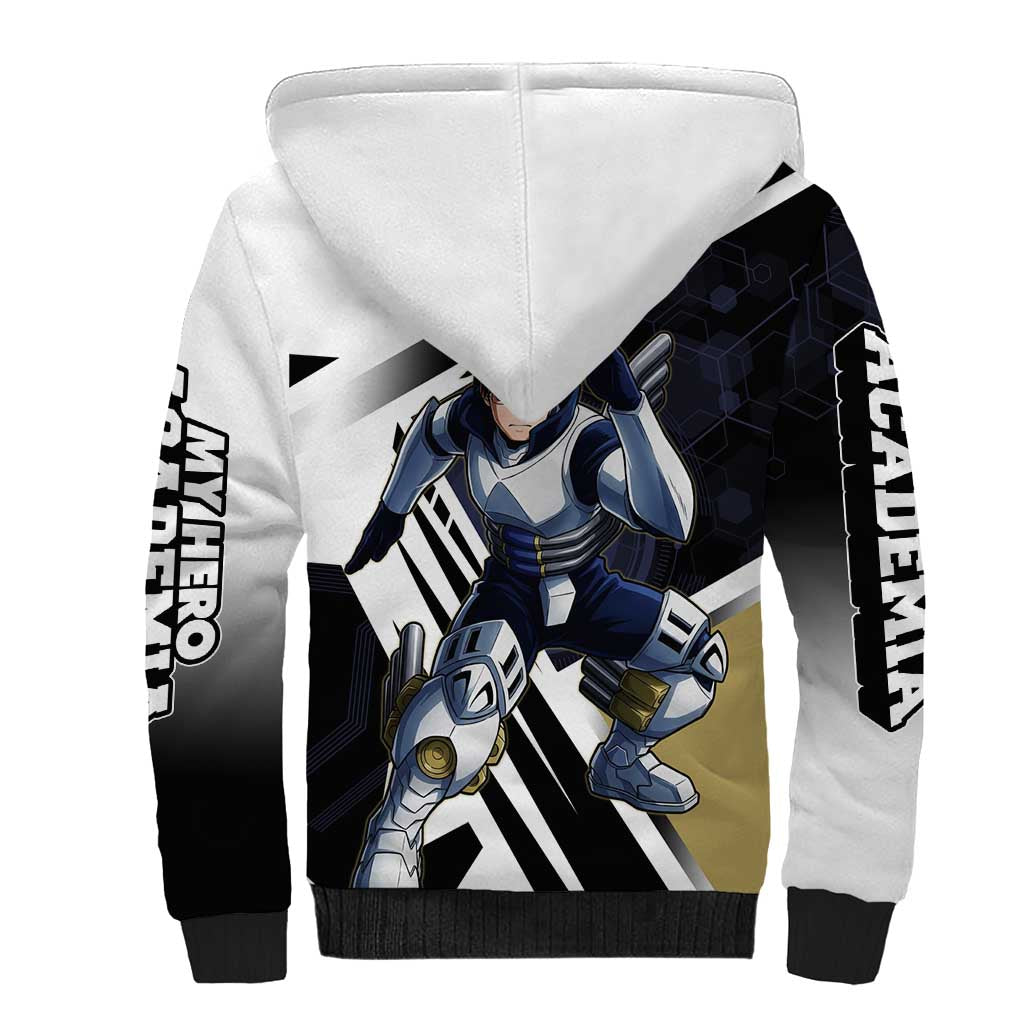 Tenya Iida Sherpa Hoodie Dynamic Anime Action Illustration with Futuristic Hero Armor