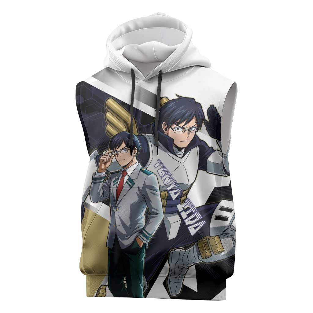 Tenya Iida Sleeveless Hoodie Dynamic Anime Action Illustration with Futuristic Hero Armor