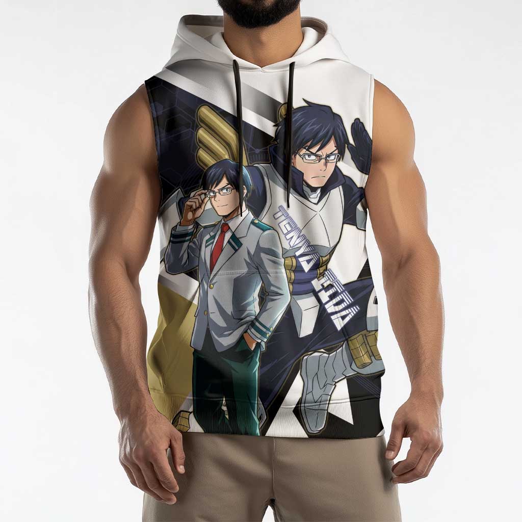 Tenya Iida Sleeveless Hoodie Dynamic Anime Action Illustration with Futuristic Hero Armor