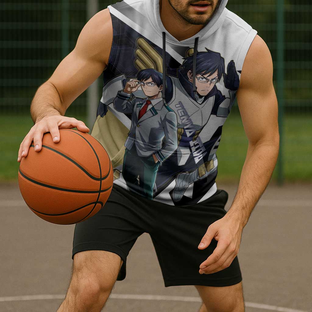 Tenya Iida Sleeveless Hoodie Dynamic Anime Action Illustration with Futuristic Hero Armor
