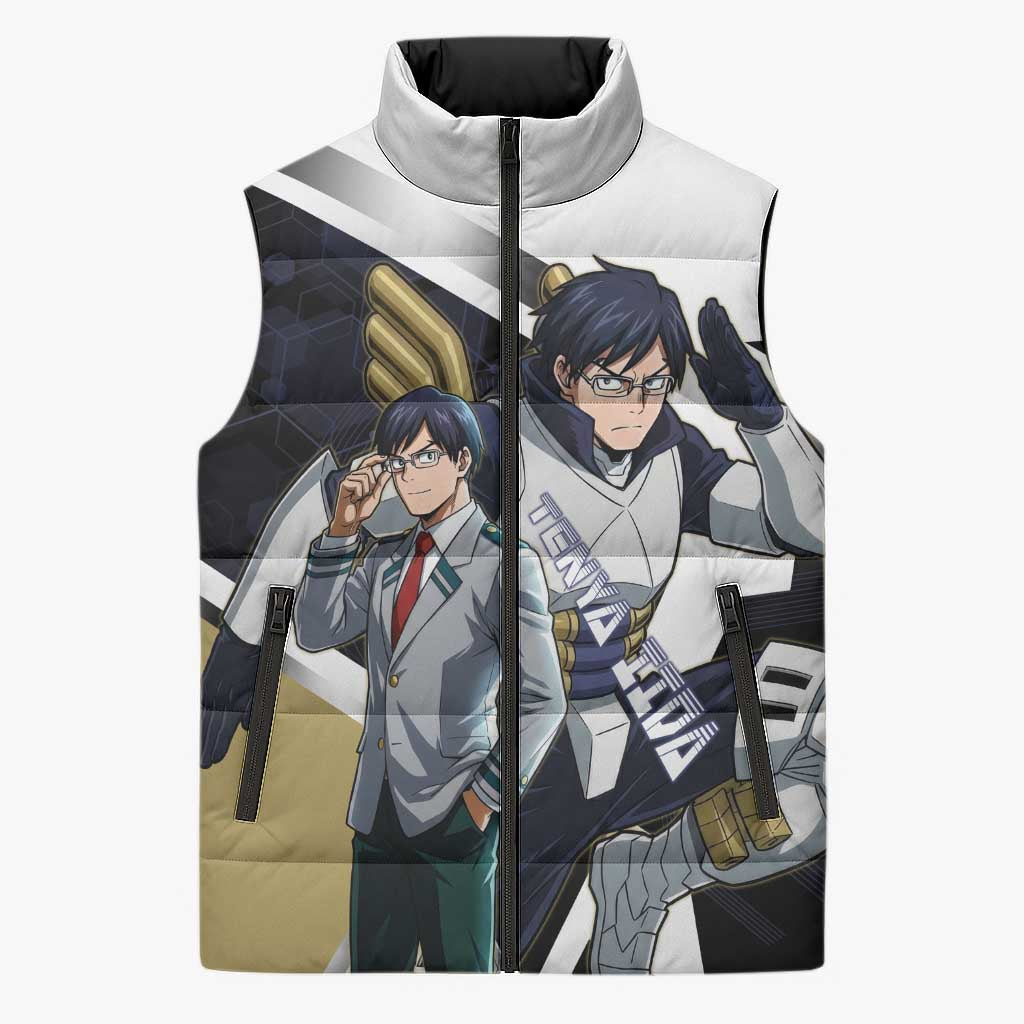 Tenya Iida Sleeveless Puffer Jacket Dynamic Anime Action Illustration with Futuristic Hero Armor