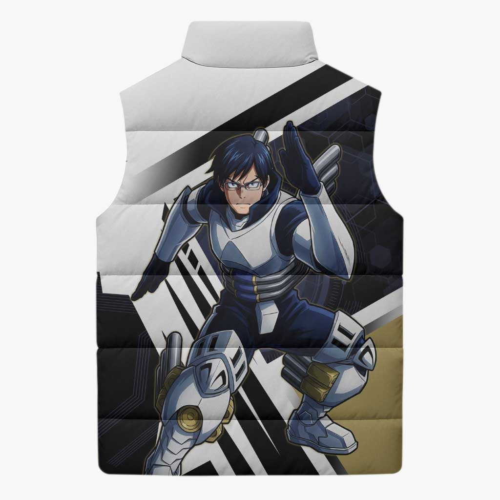 Tenya Iida Sleeveless Puffer Jacket Dynamic Anime Action Illustration with Futuristic Hero Armor