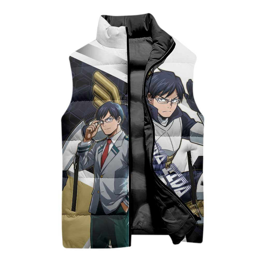 Tenya Iida Sleeveless Puffer Jacket Dynamic Anime Action Illustration with Futuristic Hero Armor