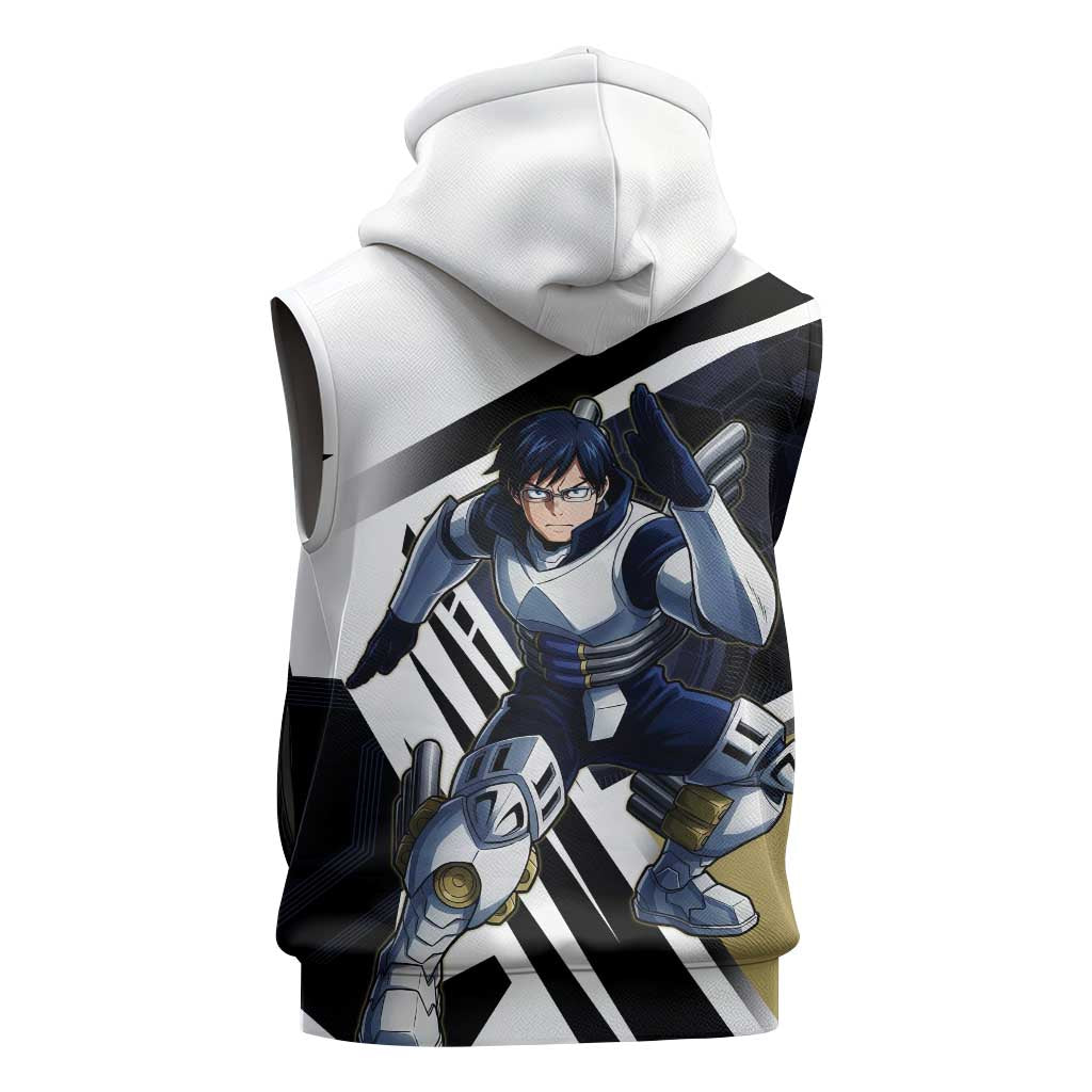 Tenya Iida Sleeveless Zip Hoodie Dynamic Anime Action Illustration with Futuristic Hero Armor