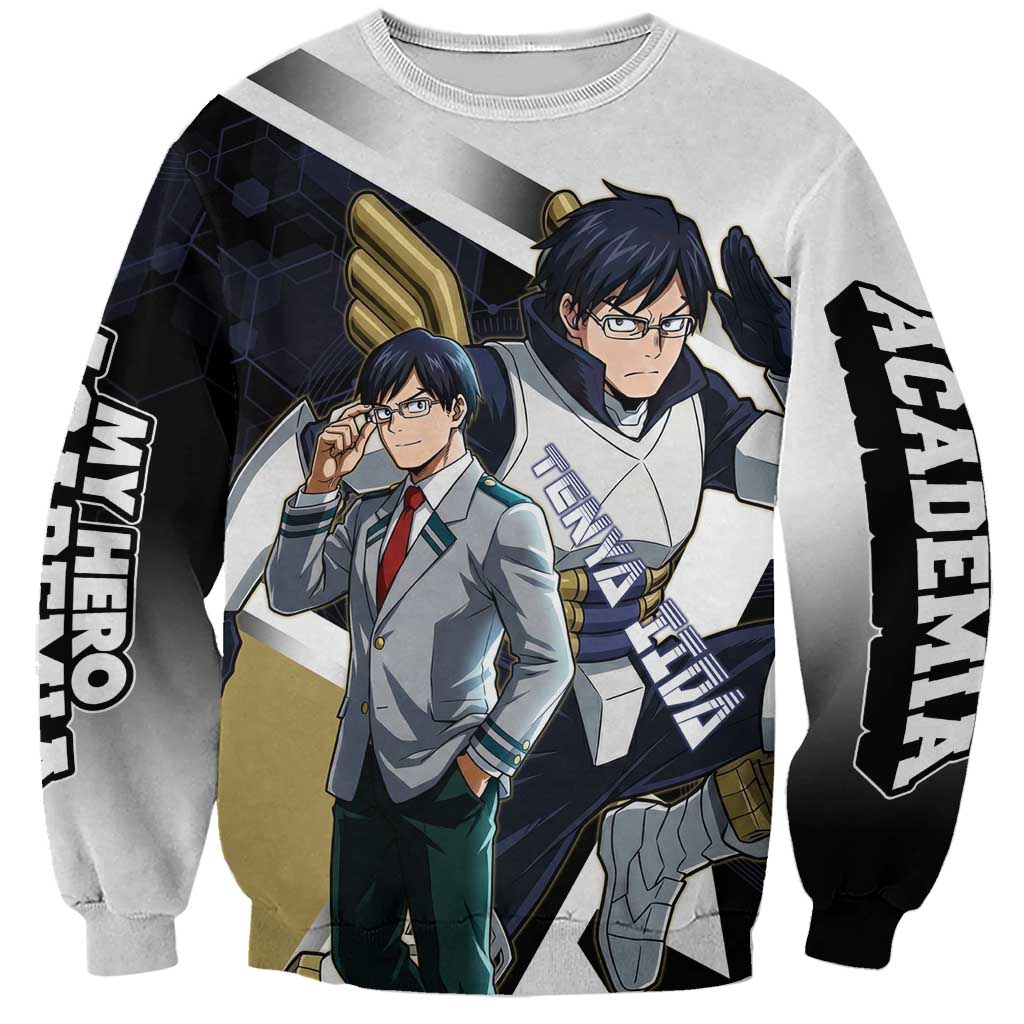 Tenya Iida Sweatshirt Dynamic Anime Action Illustration with Futuristic Hero Armor