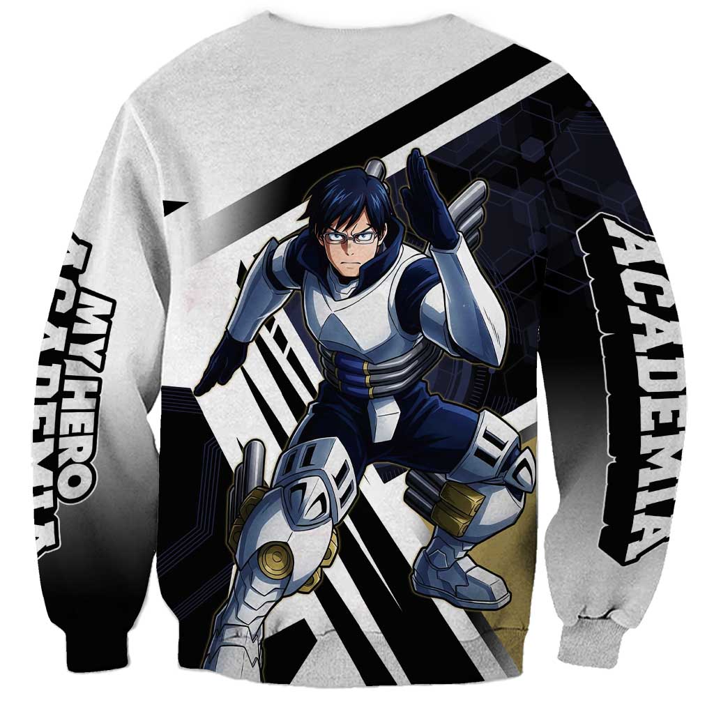 Tenya Iida Sweatshirt Dynamic Anime Action Illustration with Futuristic Hero Armor