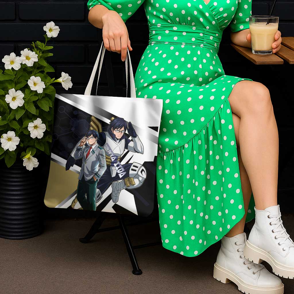 Tenya Iida Tote Bag Dynamic Anime Action Illustration with Futuristic Hero Armor
