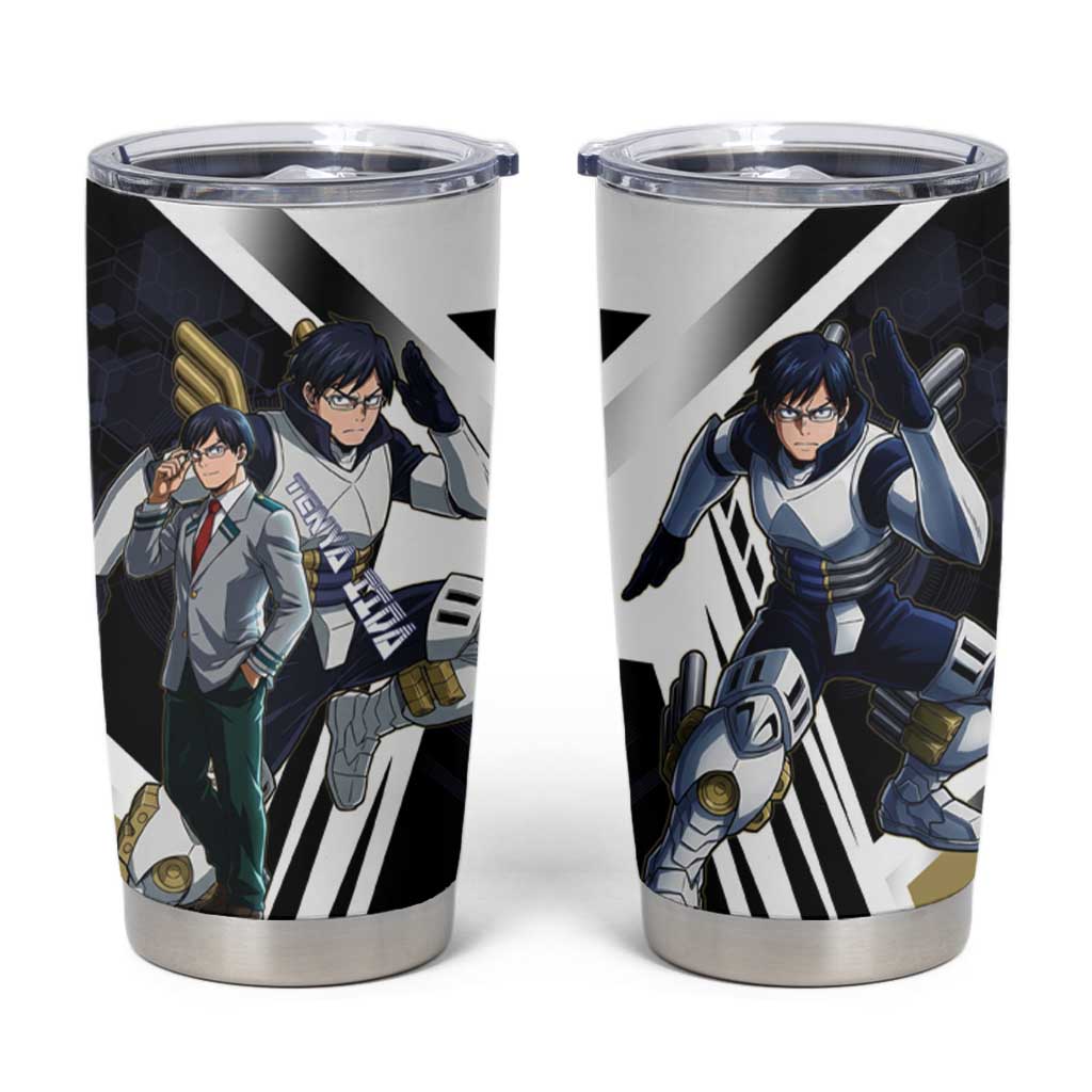 Tenya Iida Tumbler Cup Dynamic Anime Action Illustration with Futuristic Hero Armor