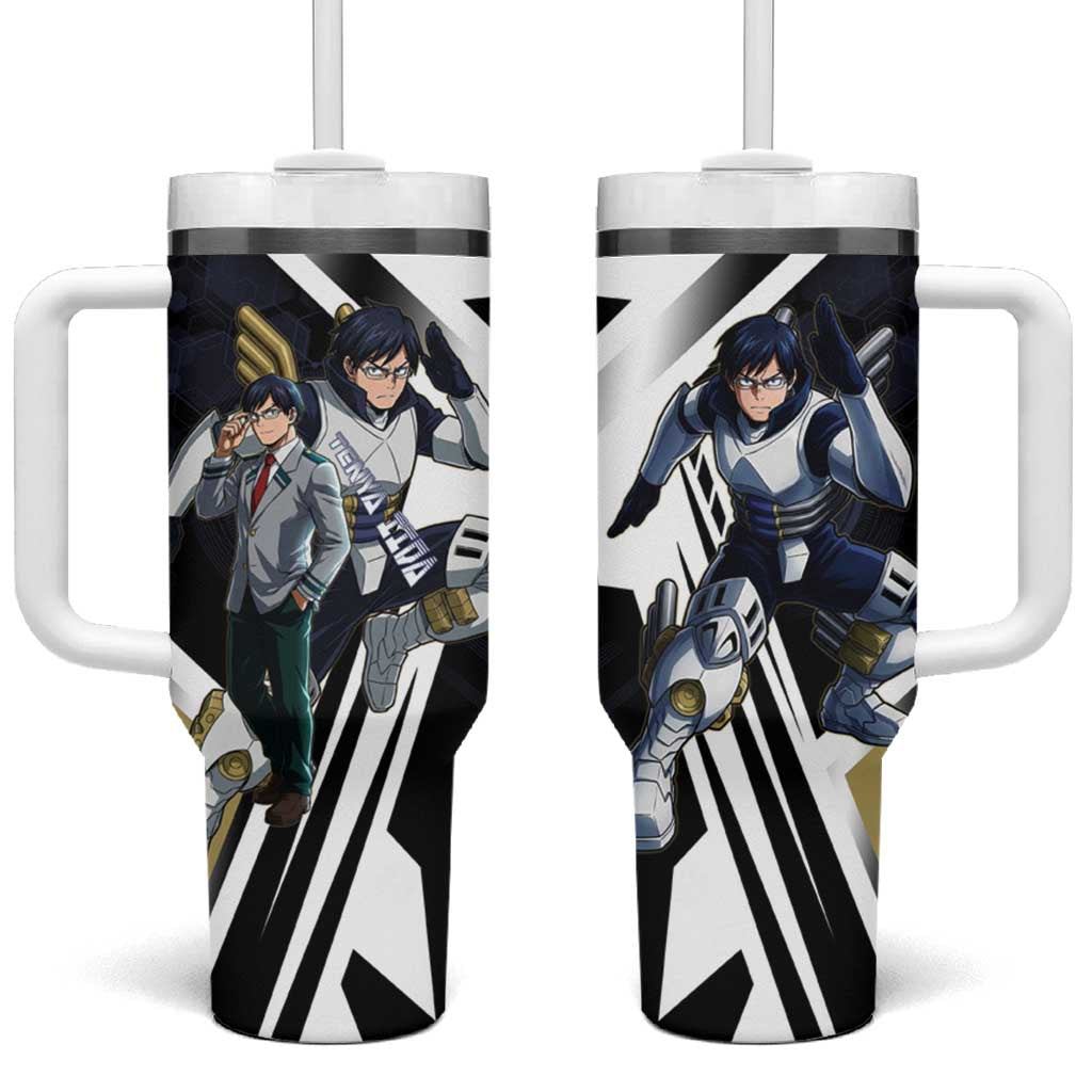Tenya Iida Tumbler With Handle Dynamic Anime Action Illustration with Futuristic Hero Armor