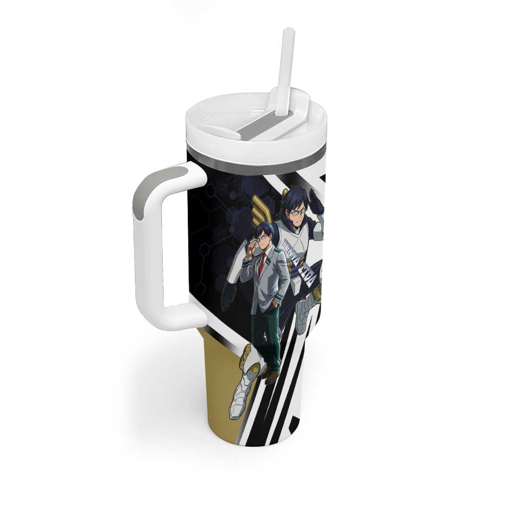 Tenya Iida Tumbler With Handle Dynamic Anime Action Illustration with Futuristic Hero Armor