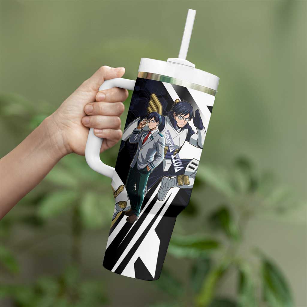 Tenya Iida Tumbler With Handle Dynamic Anime Action Illustration with Futuristic Hero Armor