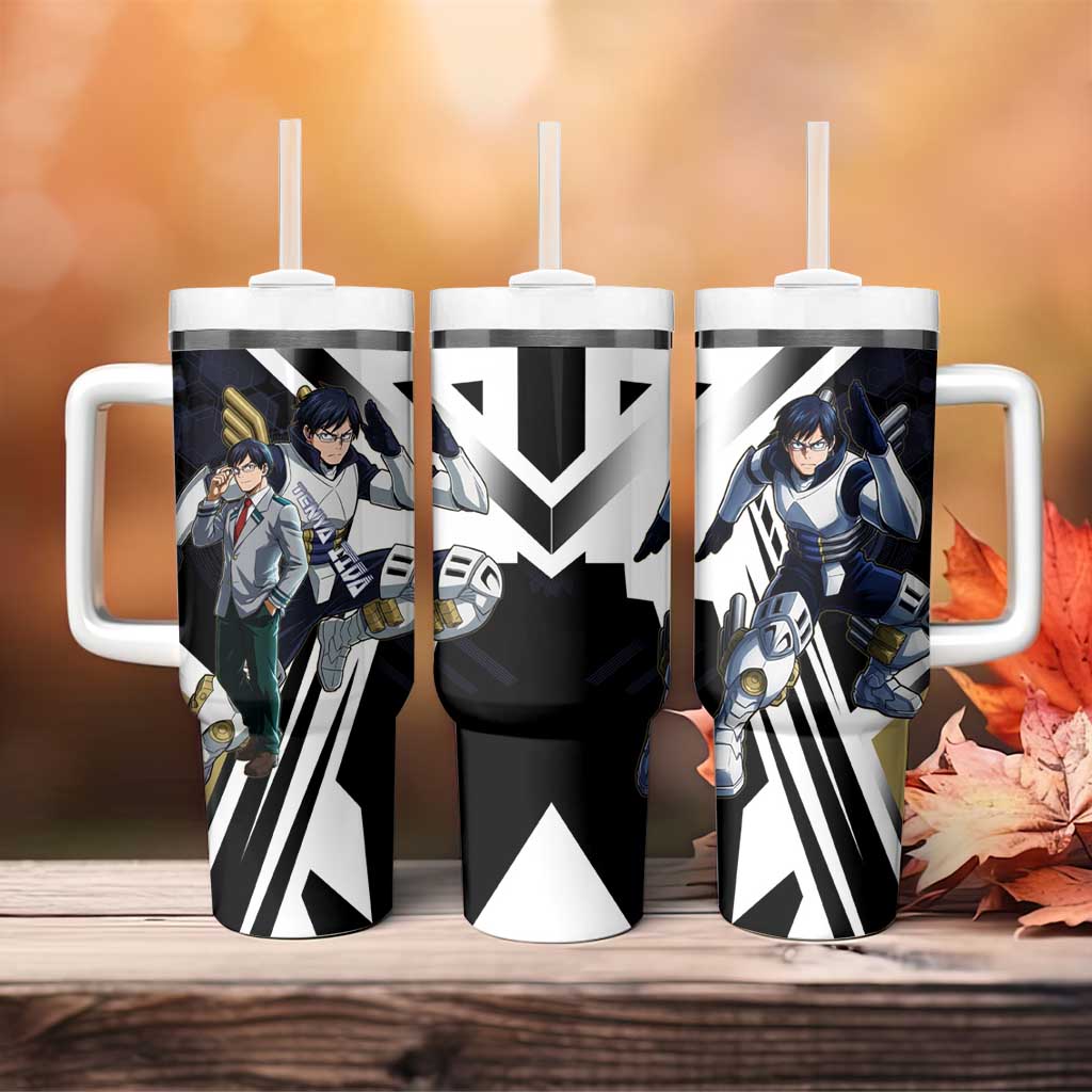 Tenya Iida Tumbler With Handle Dynamic Anime Action Illustration with Futuristic Hero Armor