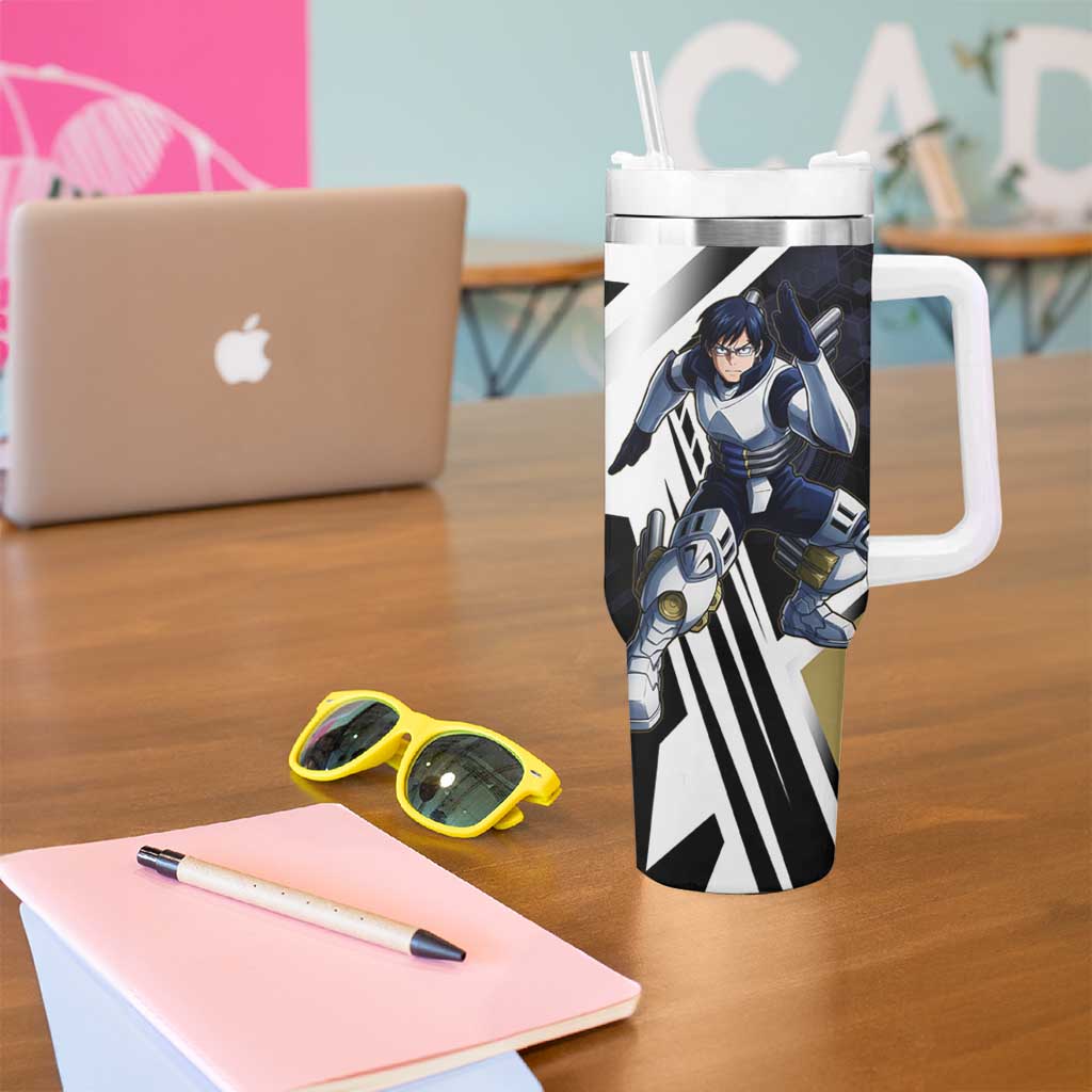Tenya Iida Tumbler With Handle Dynamic Anime Action Illustration with Futuristic Hero Armor