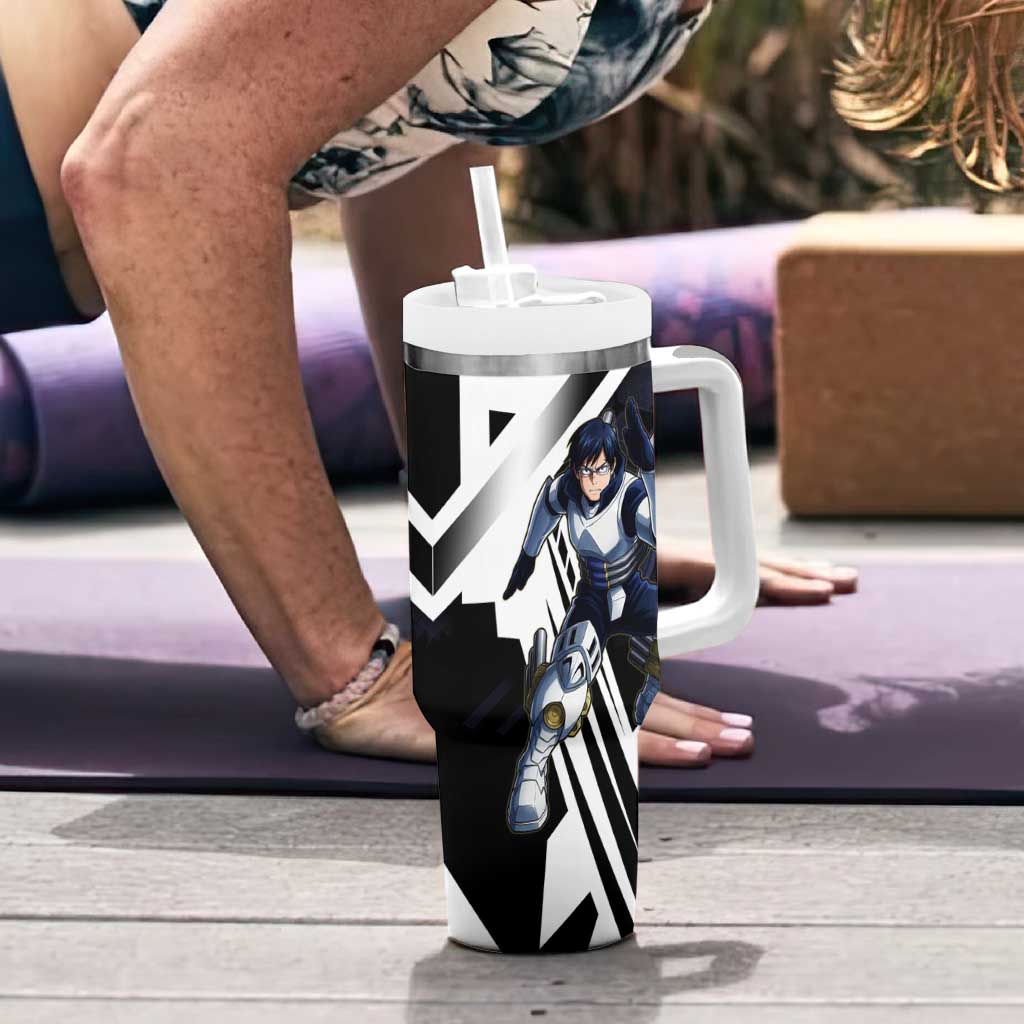 Tenya Iida Tumbler With Handle Dynamic Anime Action Illustration with Futuristic Hero Armor