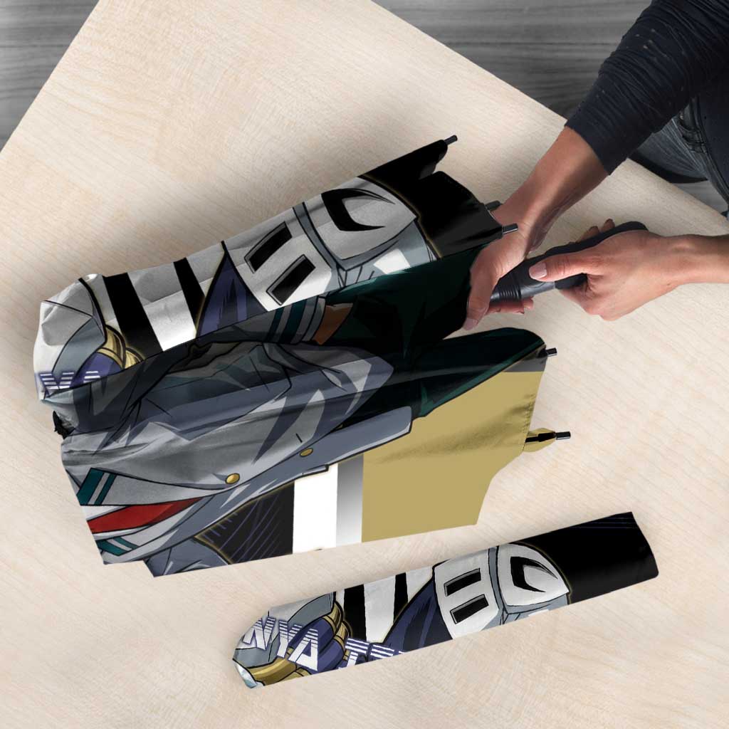 Tenya Iida Umbrella Dynamic Anime Action Illustration with Futuristic Hero Armor