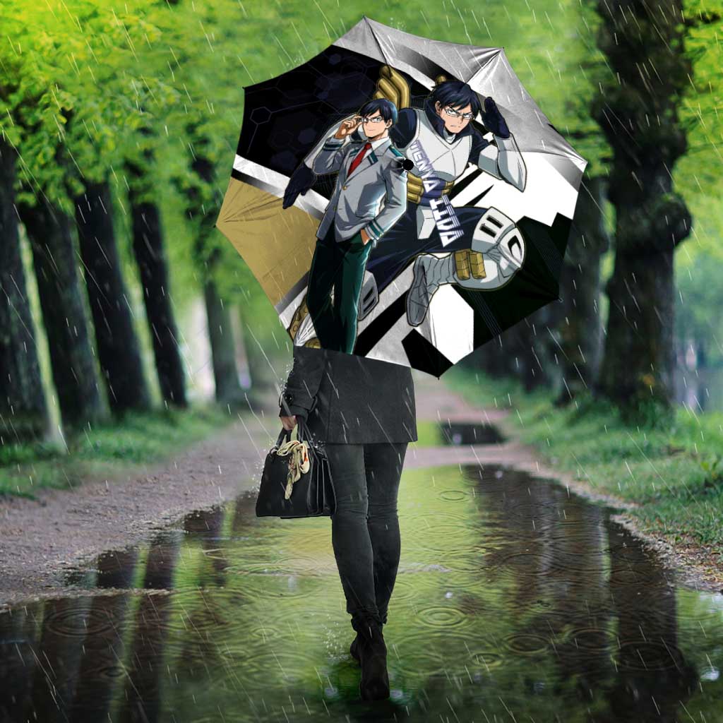Tenya Iida Umbrella Dynamic Anime Action Illustration with Futuristic Hero Armor