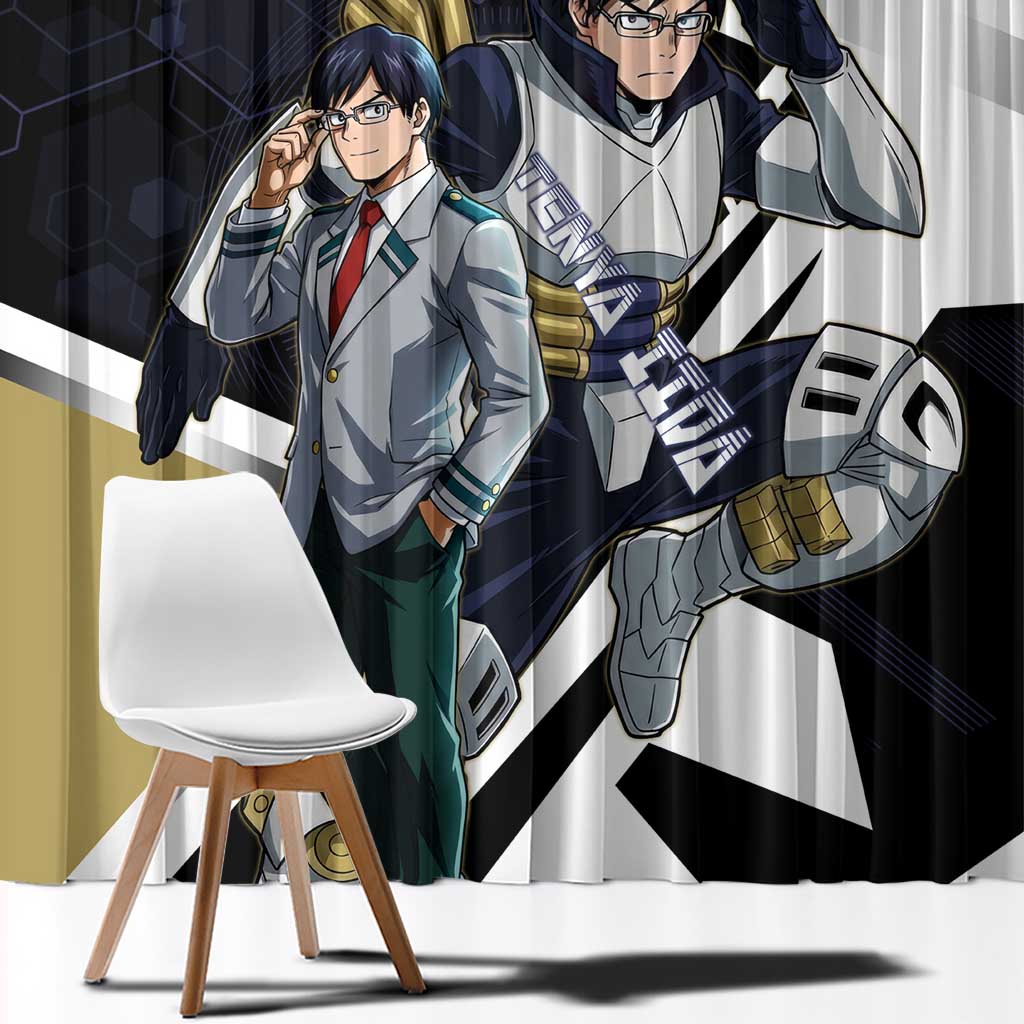 Tenya Iida Window Curtain Dynamic Anime Action Illustration with Futuristic Hero Armor