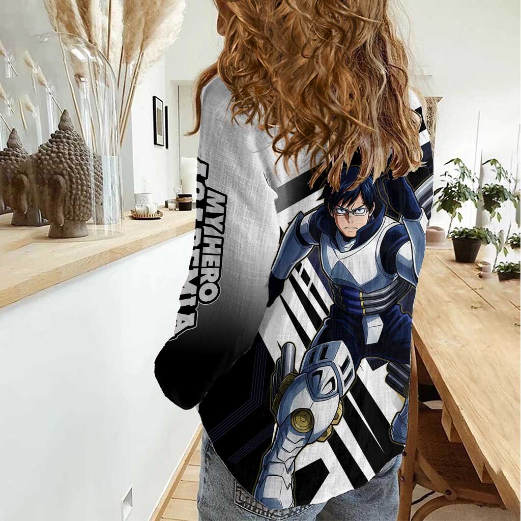 Tenya Iida Women Casual Shirt Dynamic Anime Action Illustration with Futuristic Hero Armor