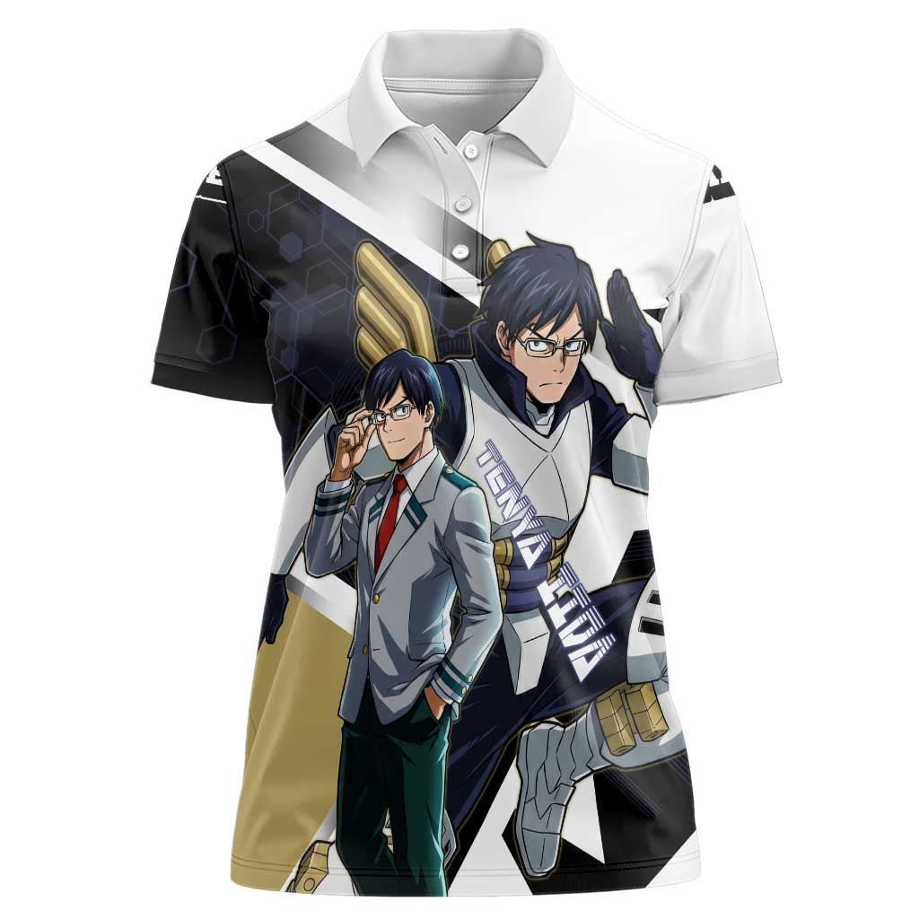 Tenya Iida Women Polo Shirt Dynamic Anime Action Illustration with Futuristic Hero Armor