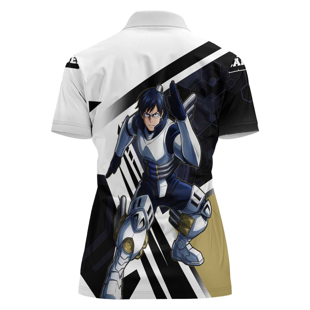 Tenya Iida Women Polo Shirt Dynamic Anime Action Illustration with Futuristic Hero Armor