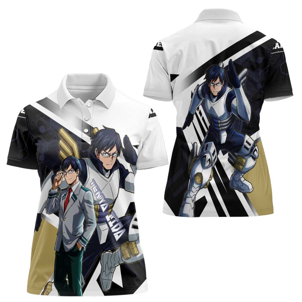 Tenya Iida Women Polo Shirt Dynamic Anime Action Illustration with Futuristic Hero Armor