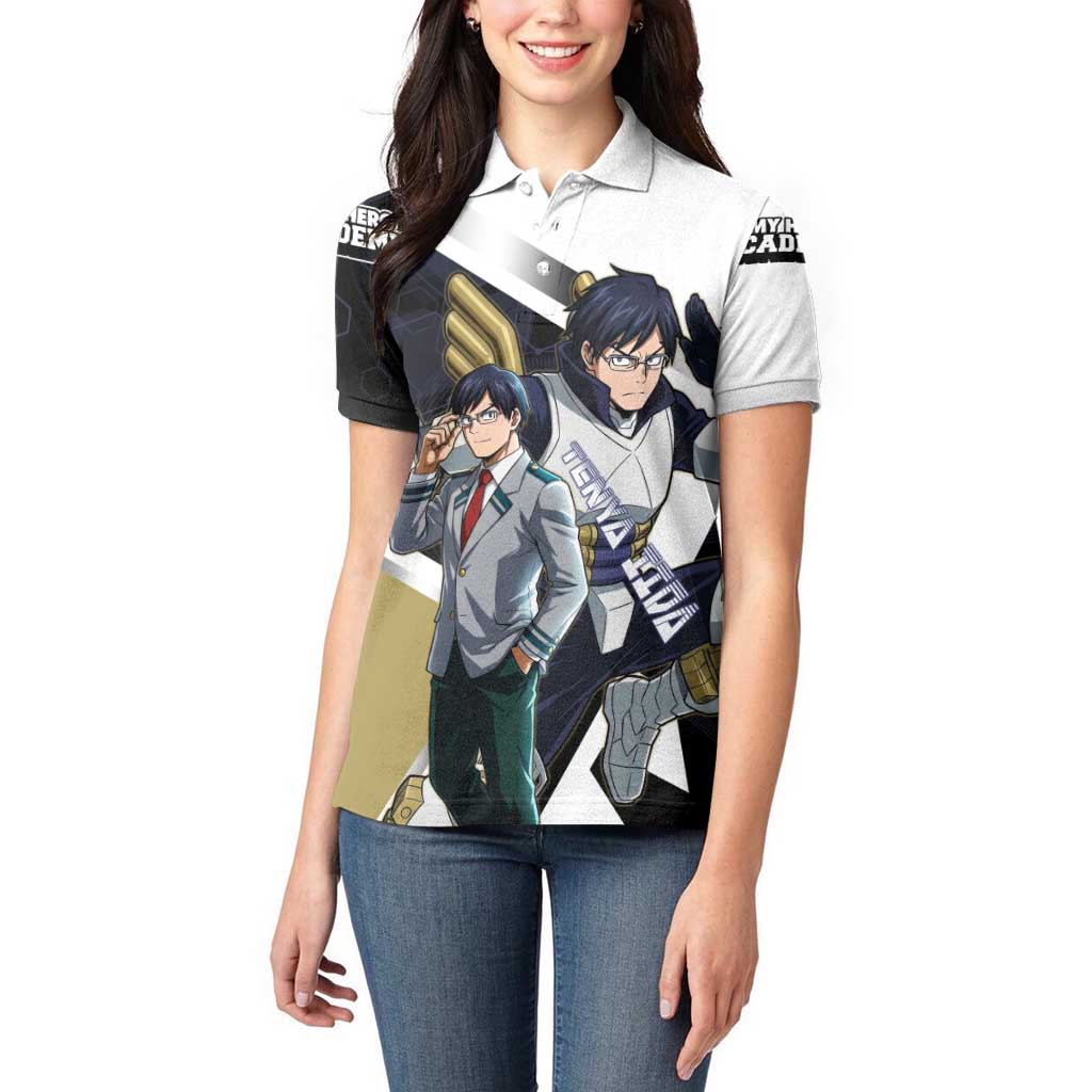 Tenya Iida Women Polo Shirt Dynamic Anime Action Illustration with Futuristic Hero Armor