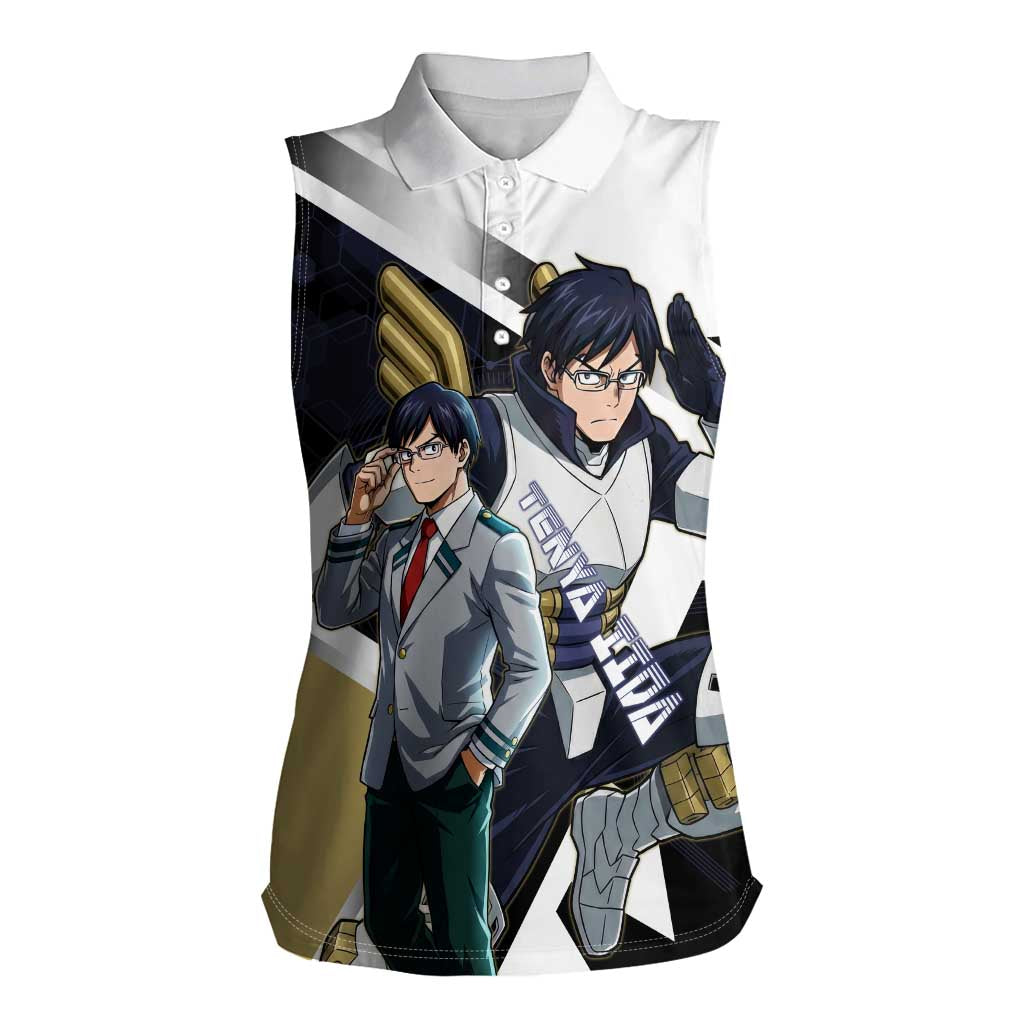 Tenya Iida Women Sleeveless Polo Shirt Dynamic Anime Action Illustration with Futuristic Hero Armor