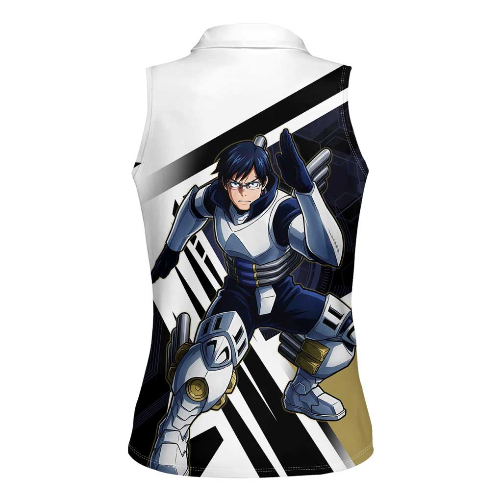 Tenya Iida Women Sleeveless Polo Shirt Dynamic Anime Action Illustration with Futuristic Hero Armor