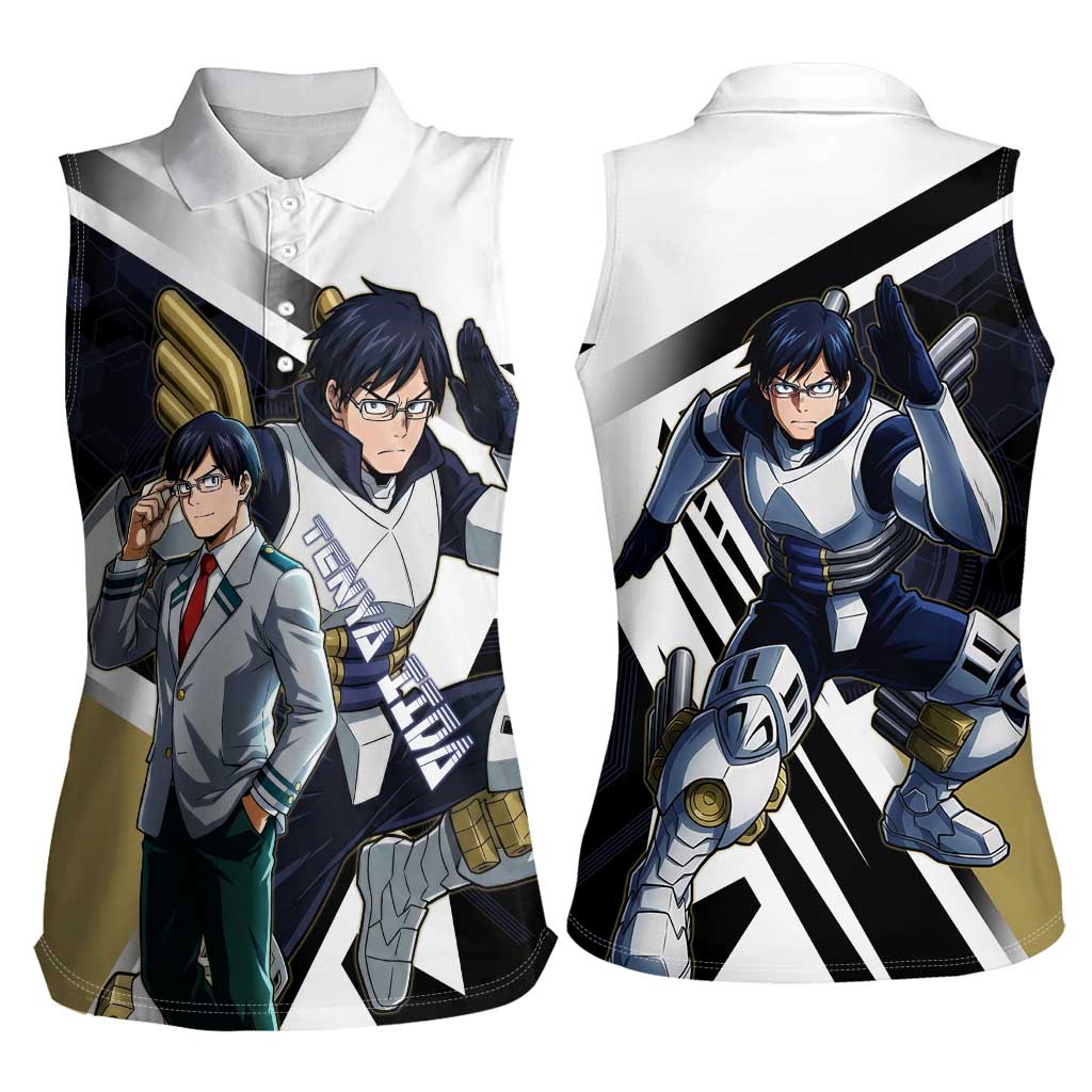 Tenya Iida Women Sleeveless Polo Shirt Dynamic Anime Action Illustration with Futuristic Hero Armor