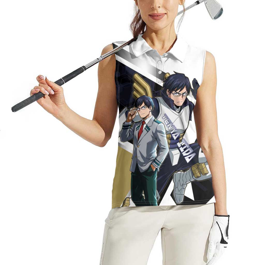 Tenya Iida Women Sleeveless Polo Shirt Dynamic Anime Action Illustration with Futuristic Hero Armor