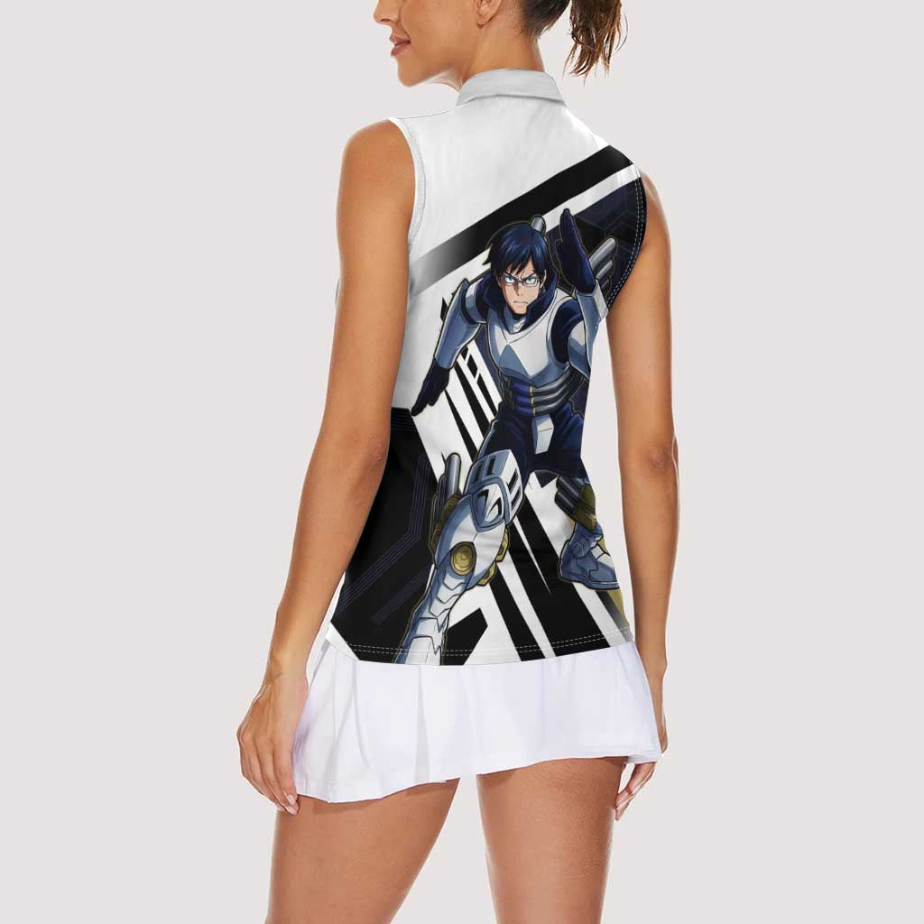 Tenya Iida Women Sleeveless Polo Shirt Dynamic Anime Action Illustration with Futuristic Hero Armor