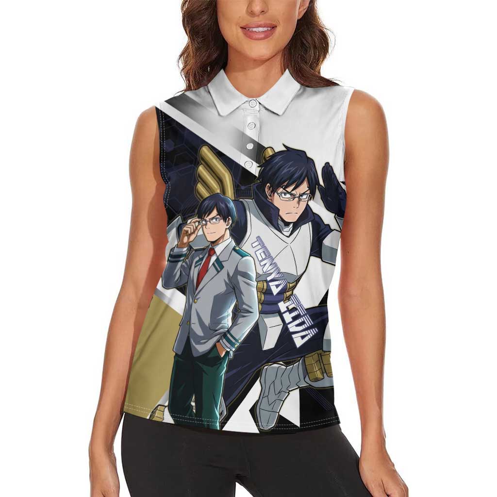 Tenya Iida Women Sleeveless Polo Shirt Dynamic Anime Action Illustration with Futuristic Hero Armor