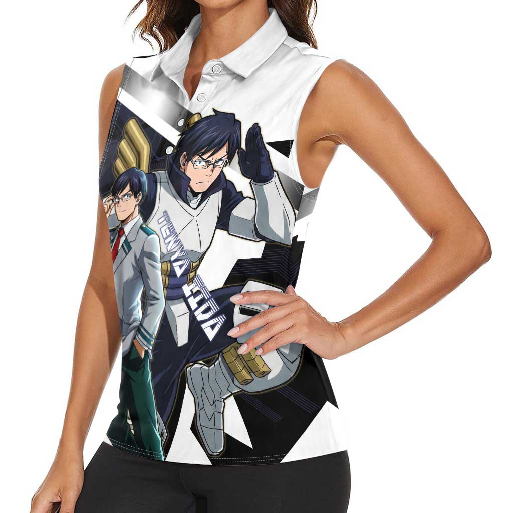 Tenya Iida Women Sleeveless Polo Shirt Dynamic Anime Action Illustration with Futuristic Hero Armor